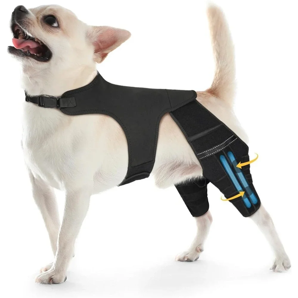 Marnonsis XS Dog Knee Brace Hind Leg ACL Support 4 Stabilizers Black‎